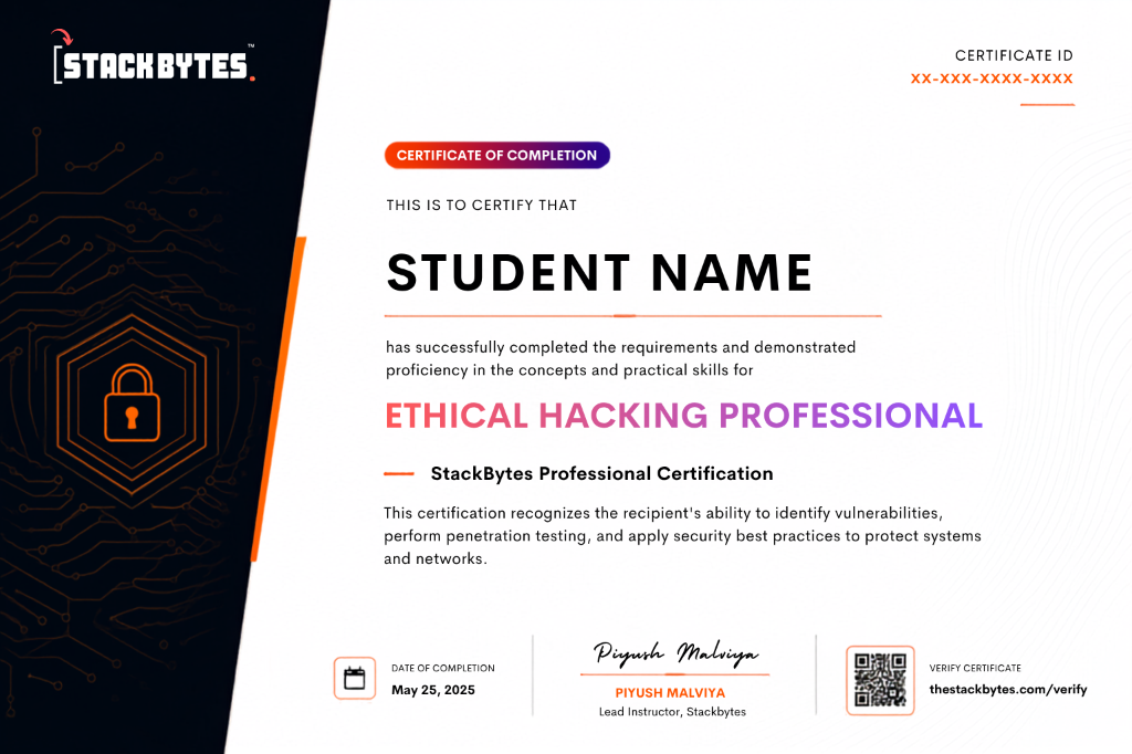 StackBytes Ethical Hacking Professional Certificate of Completion